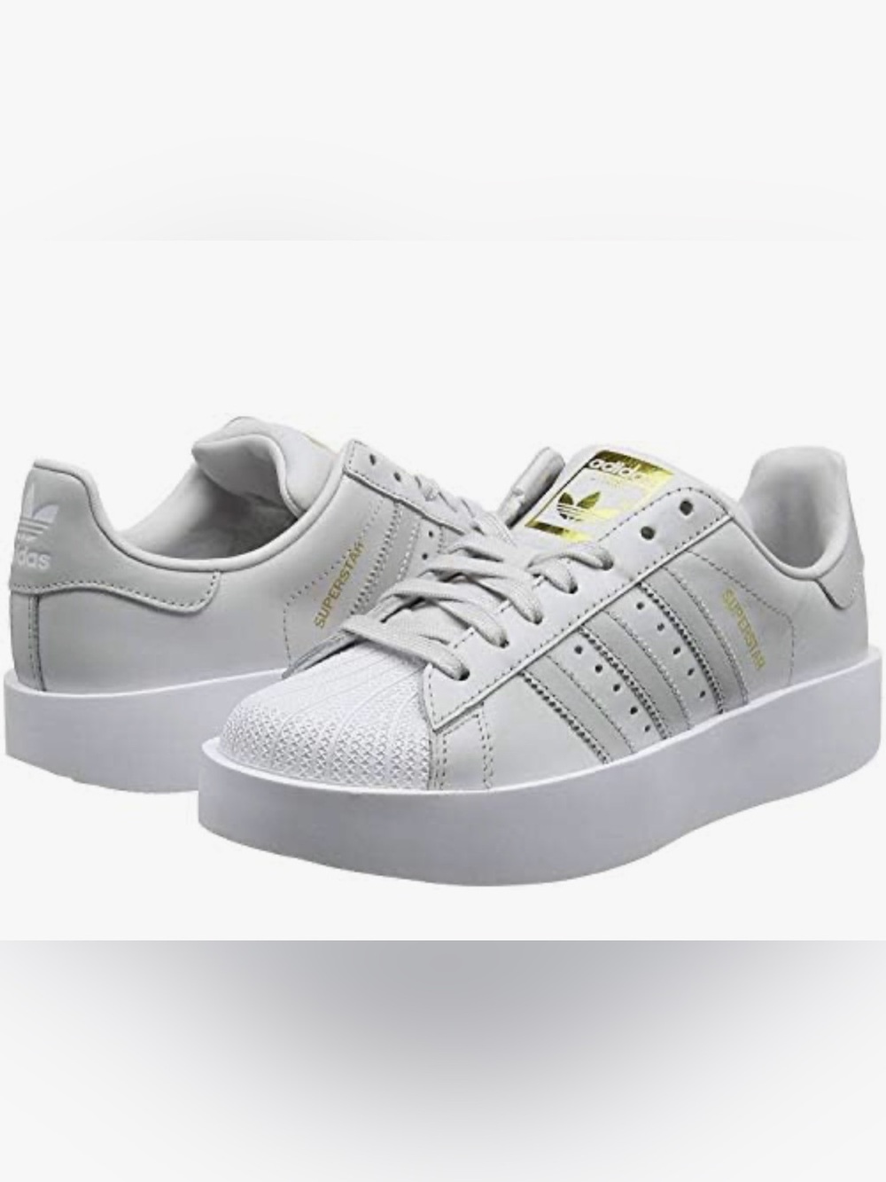 adidas Woman’s Grey Superstar Bold Shell Toe Sneakers w/Gold Accents US 8/EU 40